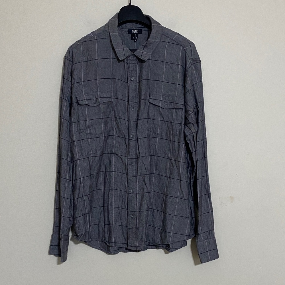 PAIGE Herringbone Pattern Shirt women XL button down casual office soft fall Y2K